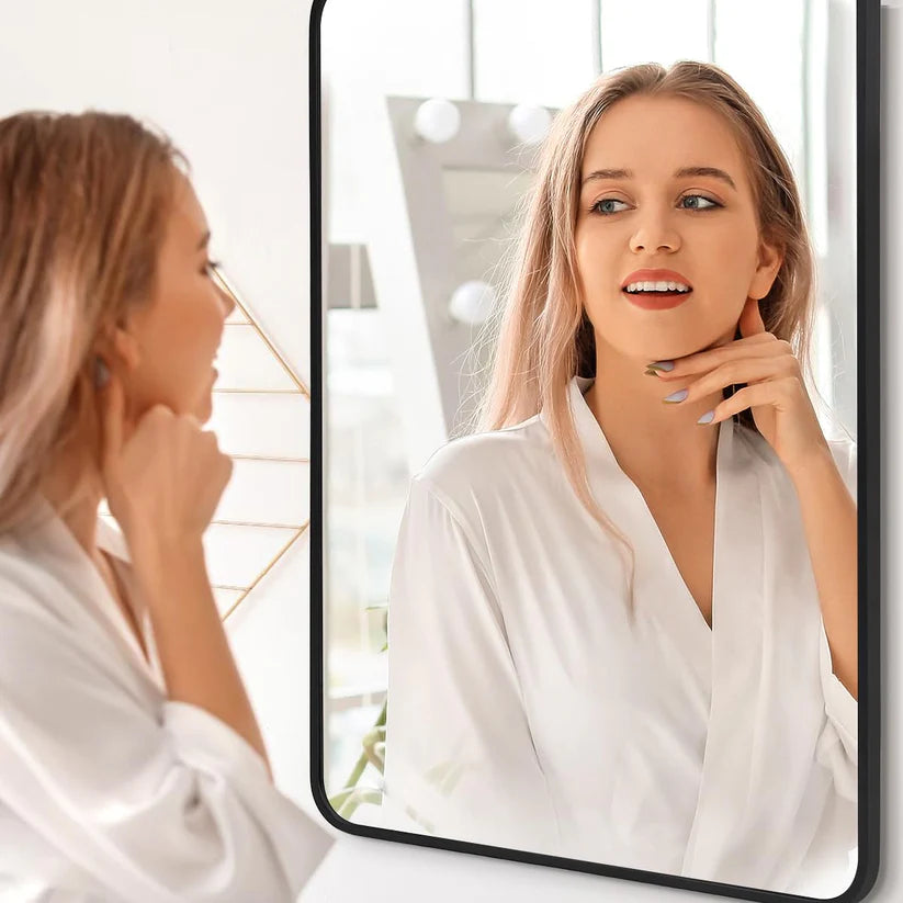 Aluminum Alloy & Resin Bathroom Mirror – 20mm Frame, Wall-Mount, No LED