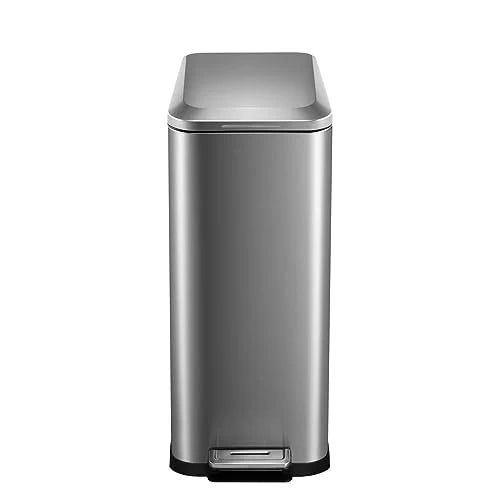 50L Vertical Pedal Trash Can – 410 Stainless Steel, Iron Wire & PP