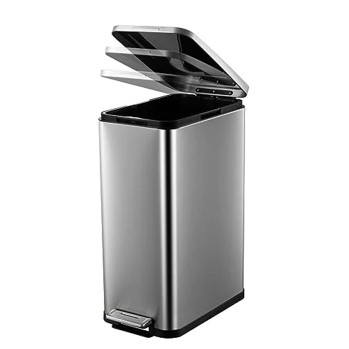 50L Vertical Pedal Trash Can – 410 Stainless Steel, Iron Wire & PP