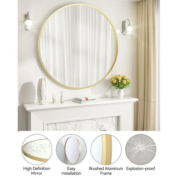 Aluminum Alloy & Resin Bathroom Mirror – 20mm Frame, Wall-Mount, No LED