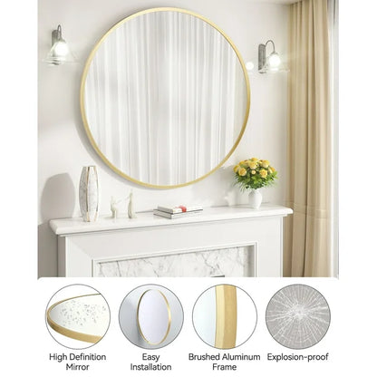 Aluminum Alloy & Resin Bathroom Mirror – 20mm Frame, Wall-Mount, No LED