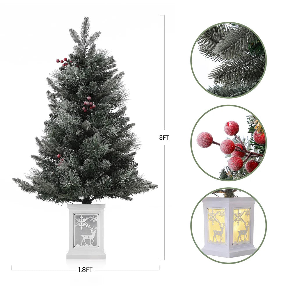 1 Plastic, Iron Christmas Tree-3Ft Imitation Fiber Optic Light Flocking Tree