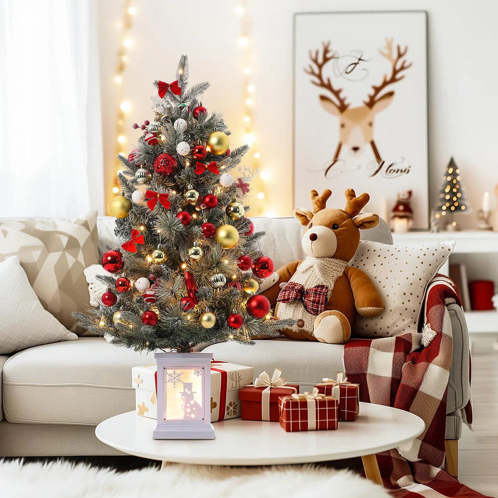 1 Plastic, Iron Christmas Tree-3Ft Imitation Fiber Optic Light Flocking Tree