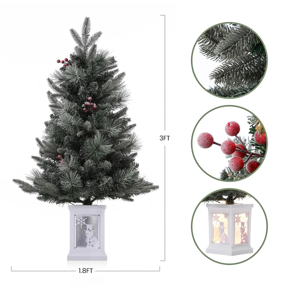 1 Plastic, Iron Christmas Tree-3Ft Imitation Fiber Optic Light Flocking Tree