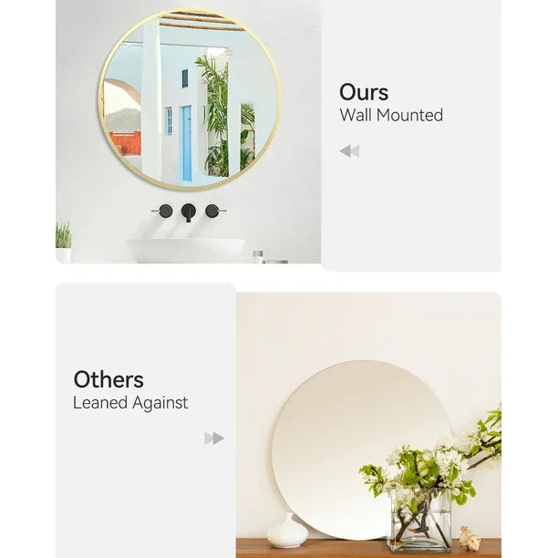 Aluminum Alloy & Resin Bathroom Mirror – 20mm Frame, Simple Wall Mount, No LED