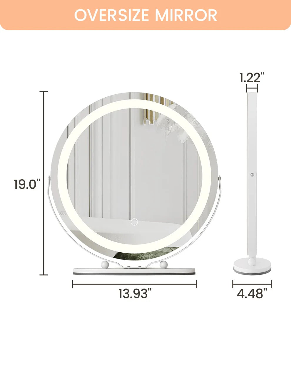 1 Set Of Aluminum Alloy + Glass Desktop Led Makeup Mirror