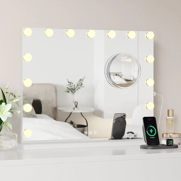 1 Set Of Aluminum Alloy + Glass Desktop Led Makeup Mirror