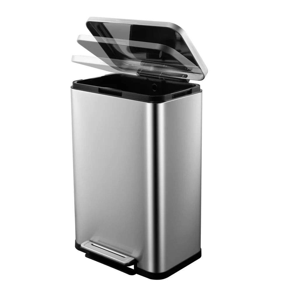 50L Horizontal Pedal Trash Can – 410 Stainless Steel, PP & ABS