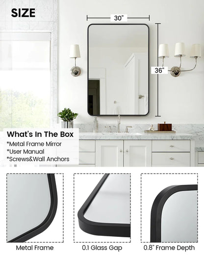 Aluminum Alloy & Resin Bathroom Mirror – 20mm Frame, Wall-Mount, No LED