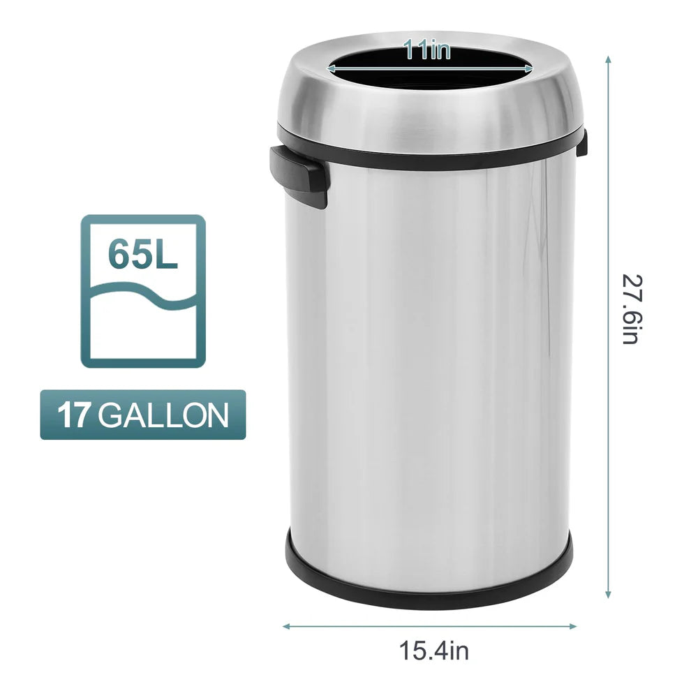 65L Commercial Trash Can – PP & ABS, 410/430 Sanded Finish, No Liner