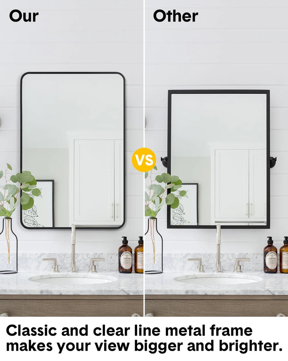Aluminum Alloy & Resin Bathroom Mirror – 20mm Frame, Wall-Mount, No LED