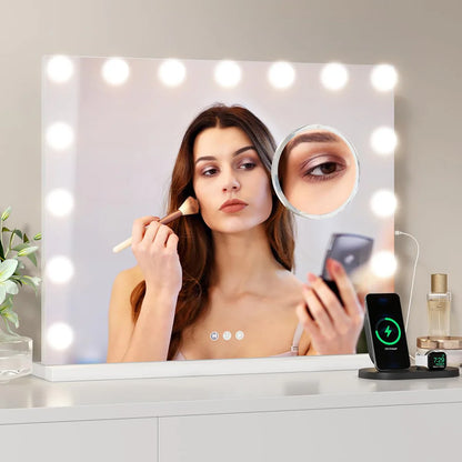 1 Set Of Aluminum Alloy + Glass Desktop Led Makeup Mirror