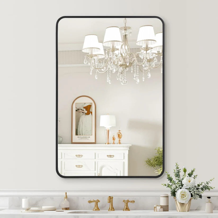 Aluminum Alloy & Resin Bathroom Mirror – 20mm Frame, Wall-Mount, No LED