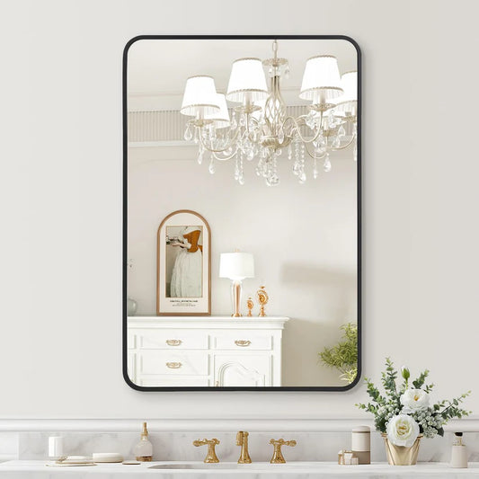 Aluminum Alloy & Resin Bathroom Mirror – 20mm Frame, Wall-Mount, No LED