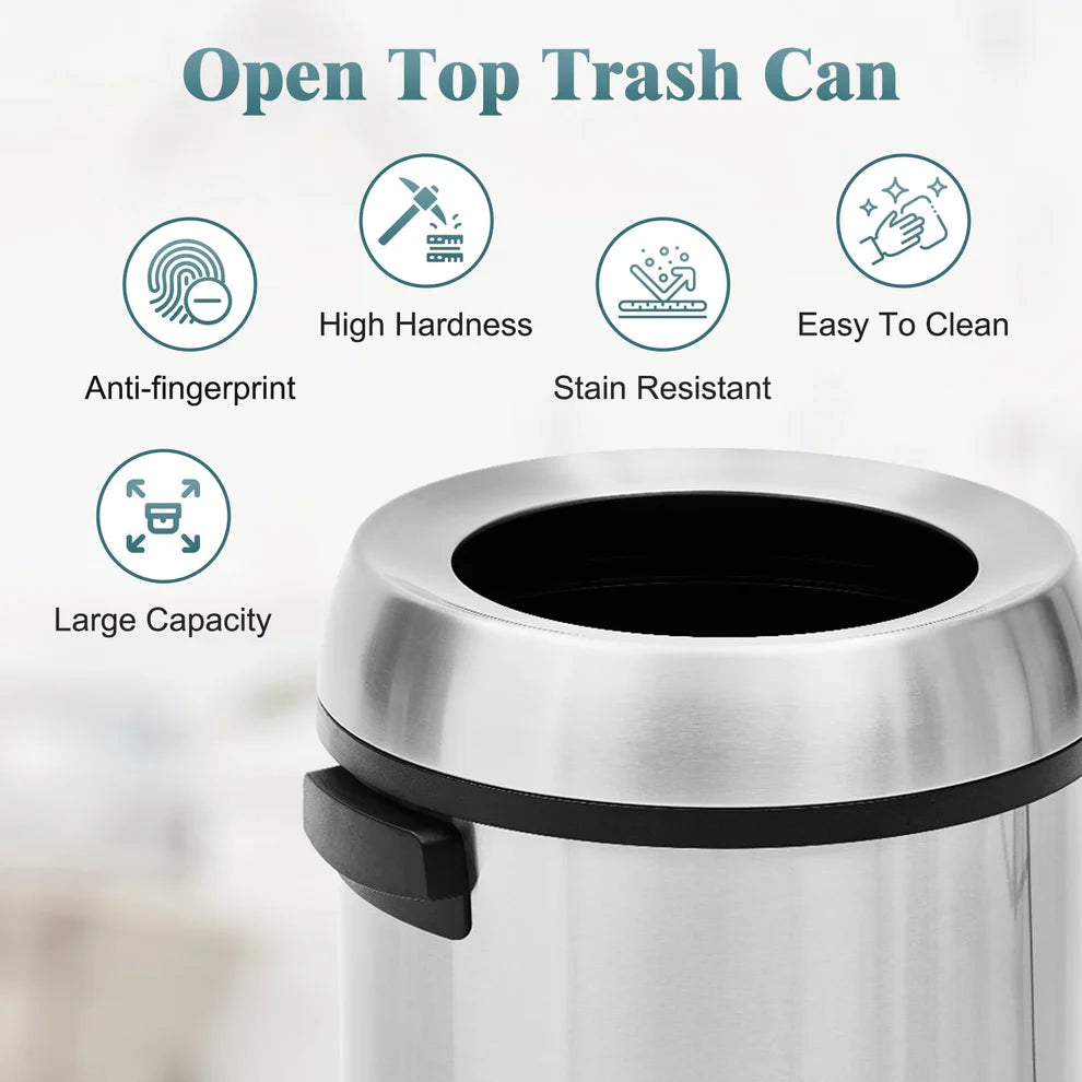 65L Commercial Trash Can – PP & ABS, 410/430 Sanded Finish, No Liner