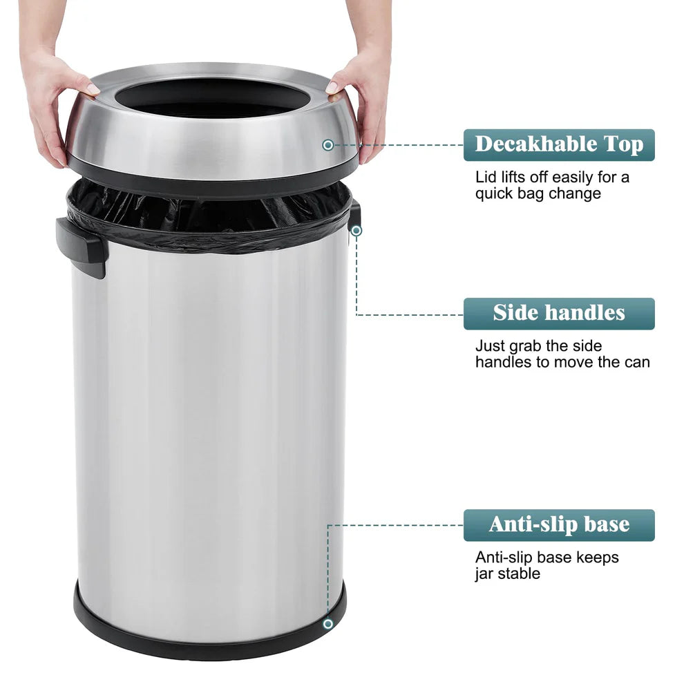65L Commercial Trash Can – PP & ABS, 410/430 Sanded Finish, No Liner