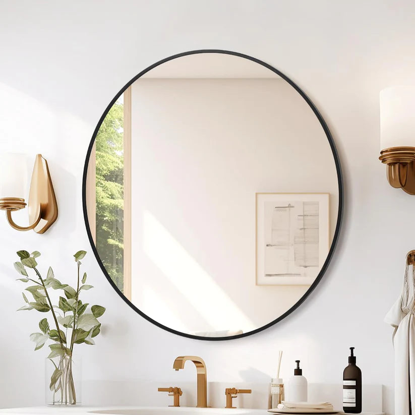 Aluminum Alloy & Resin Bathroom Mirror – 20mm Frame, Simple Wall Mount, No LED