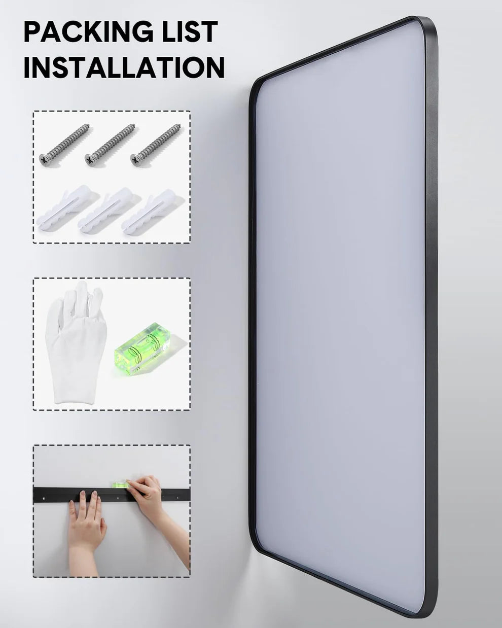 Aluminum Alloy & Resin Bathroom Mirror – 20mm Frame, Wall-Mount, No LED