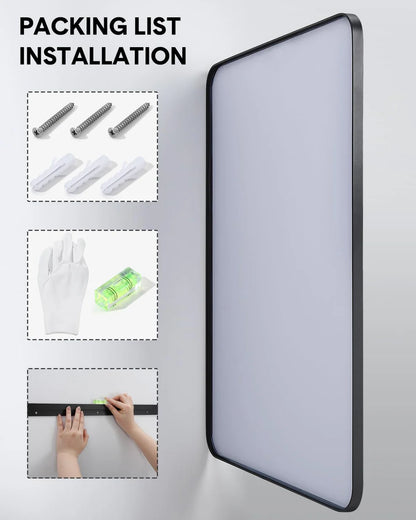 Aluminum Alloy & Resin Bathroom Mirror – 20mm Frame, Wall-Mount, No LED