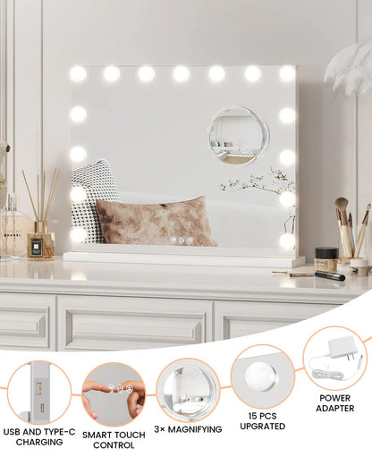 1 Set Of Aluminum Alloy + Glass Desktop Led Makeup Mirror