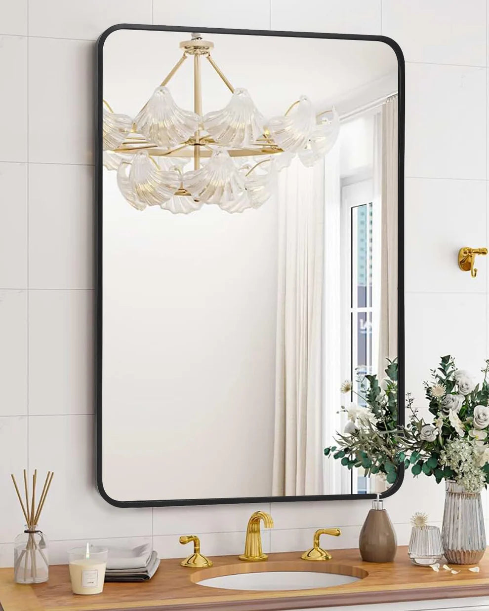 Aluminum Alloy & Resin Bathroom Mirror – 20mm Frame, Wall-Mount, No LED