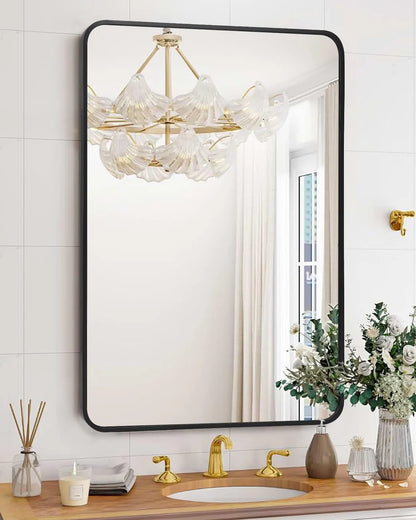 Aluminum Alloy & Resin Bathroom Mirror – 20mm Frame, Wall-Mount, No LED
