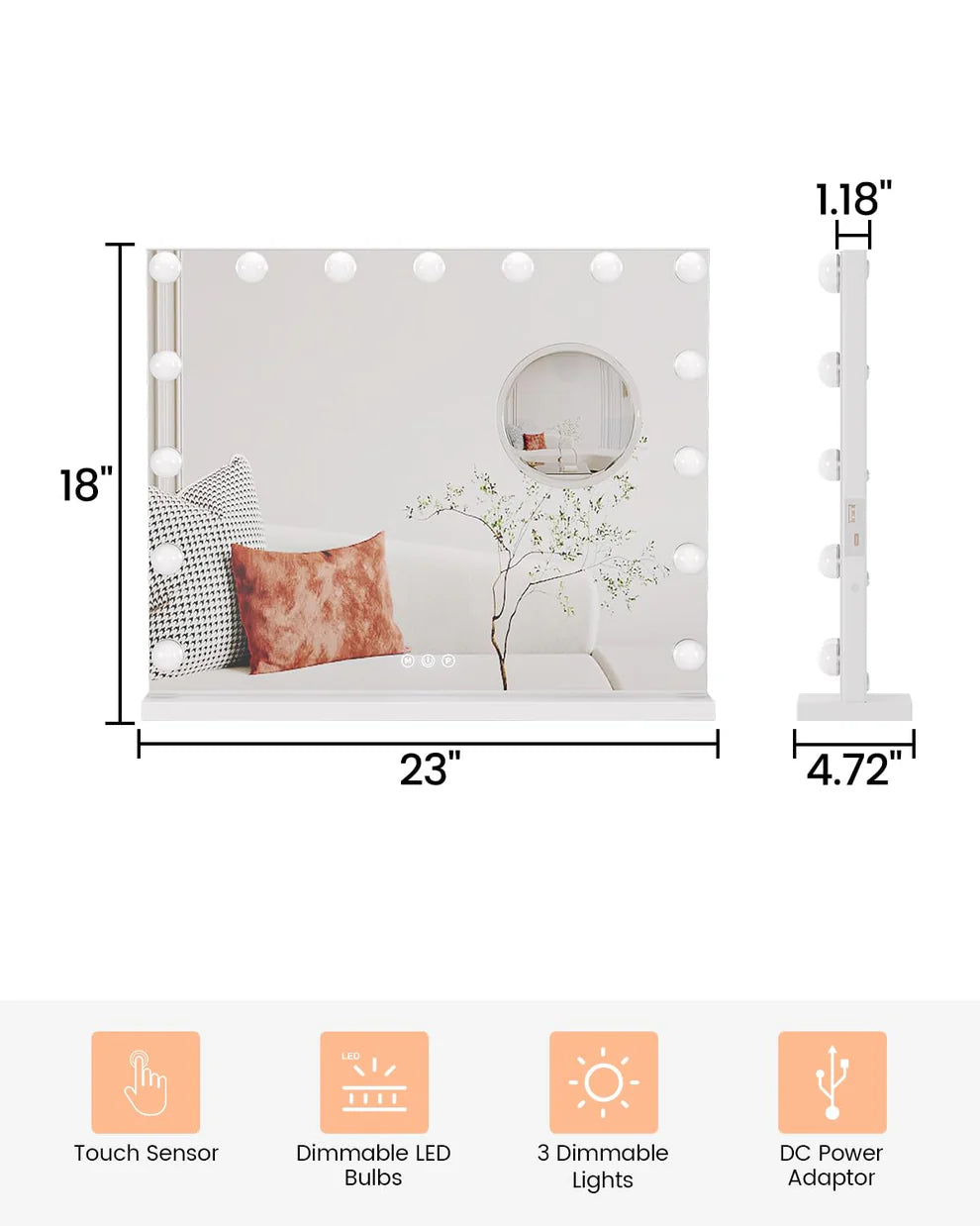 1 Set Of Aluminum Alloy + Glass Desktop Led Makeup Mirror