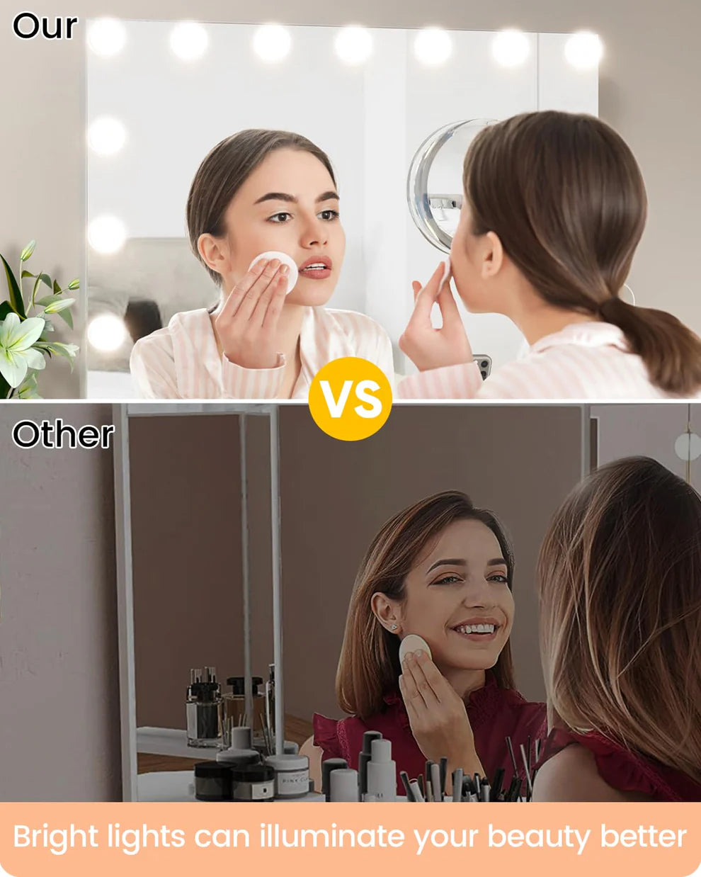 1 Set Of Aluminum Alloy + Glass Desktop Led Makeup Mirror