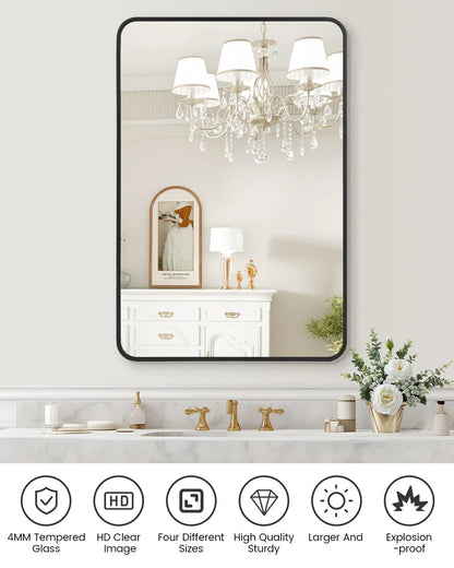Aluminum Alloy & Resin Bathroom Mirror – 20mm Frame, Wall-Mount, No LED