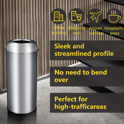 Large Stainless Steel Round Lid Commercial Trash Can – Bullet Style TC03