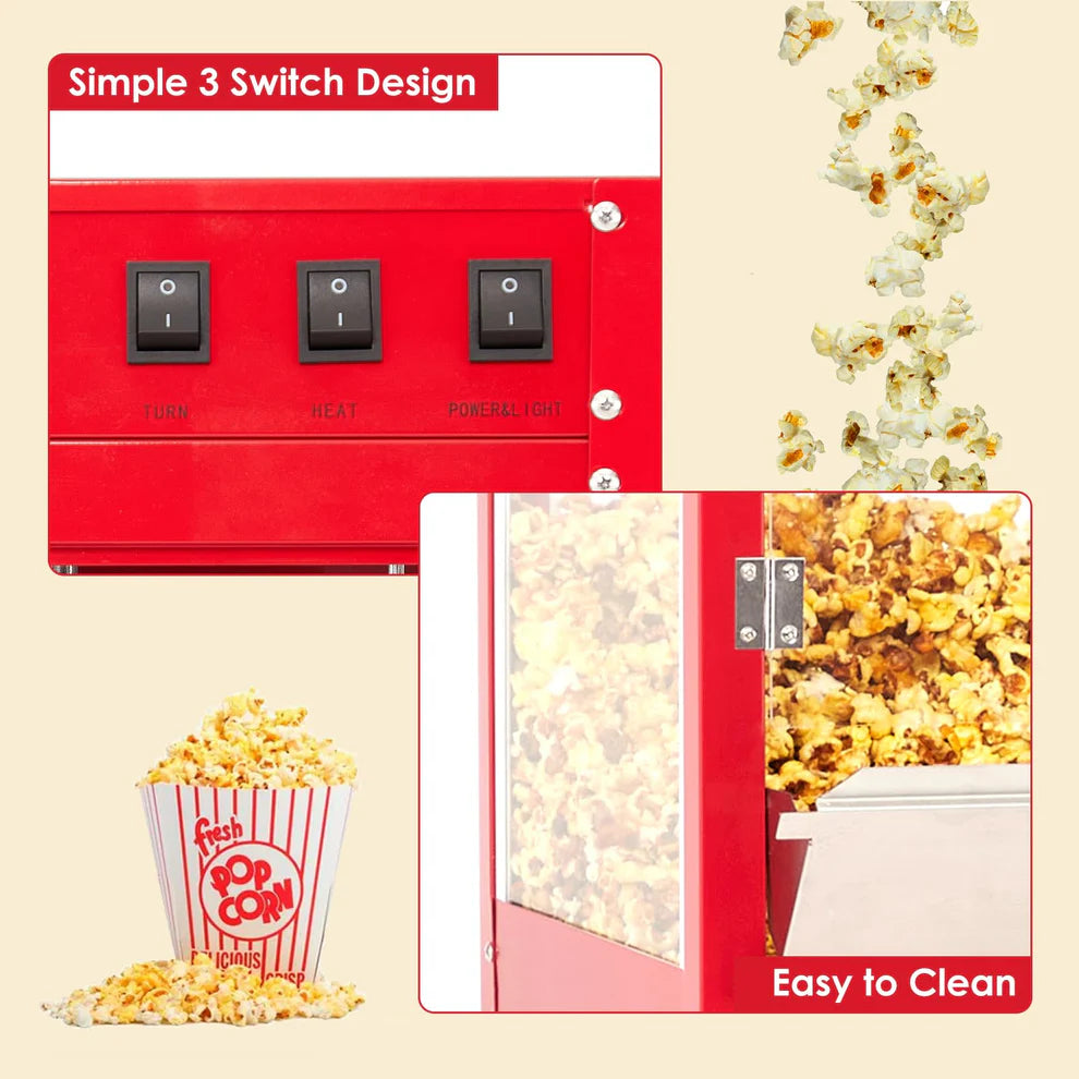8oz Stainless Steel & Iron Popcorn Machine with Cart – 2 Units