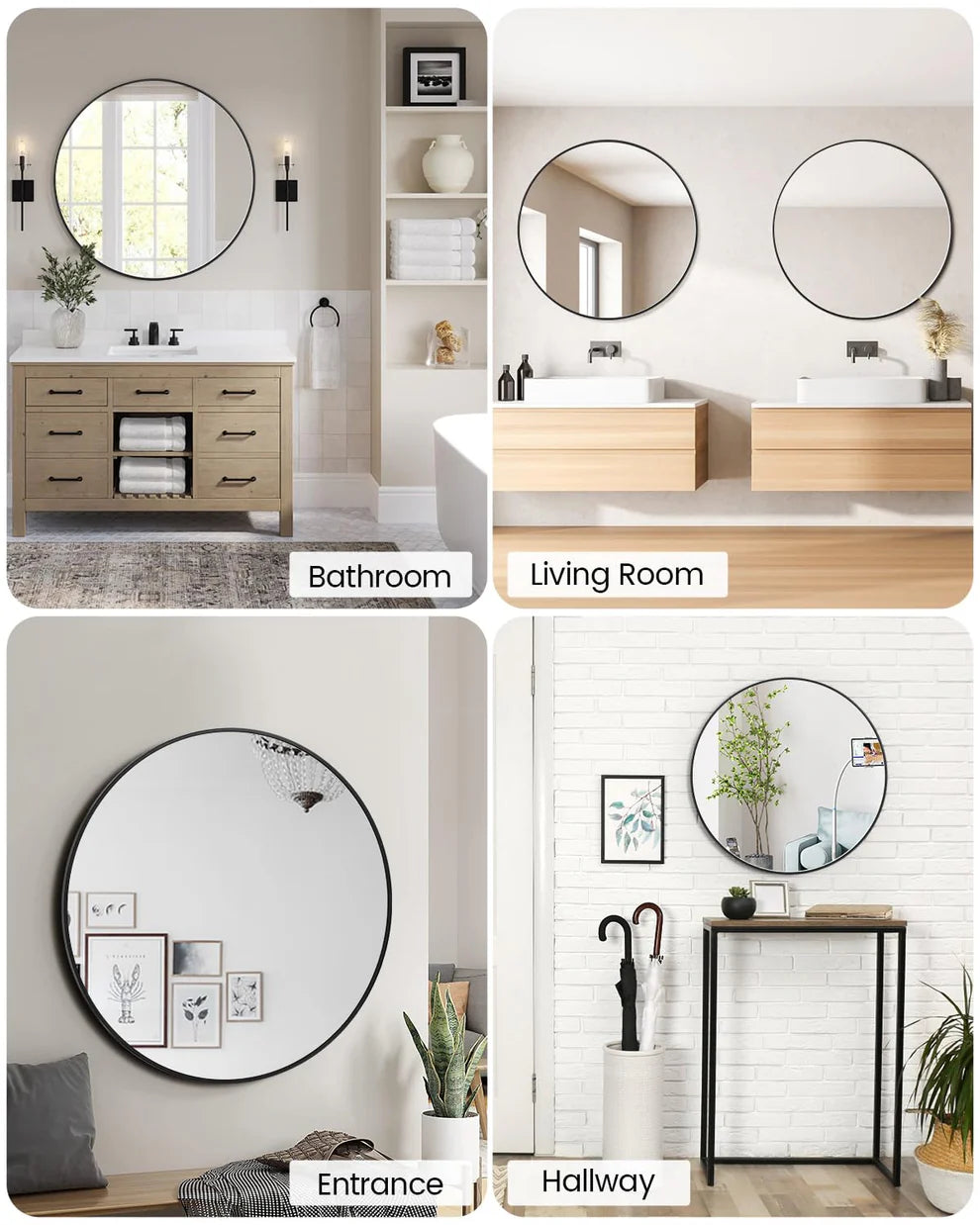 Aluminum Alloy & Resin Bathroom Mirror – 20mm Frame, Simple Wall Mount, No LED