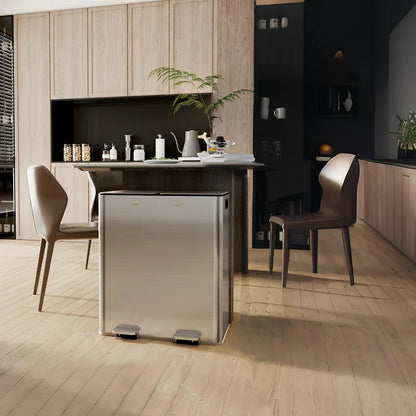 Double Barrel Rectangular Pedal Trash Can – 2×30L, Stainless Steel & Plastic