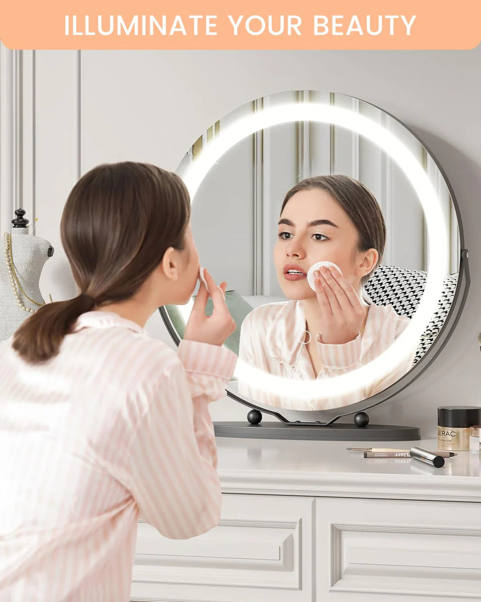 1 Set Of Aluminum Alloy + Glass Desktop Led Makeup Mirror