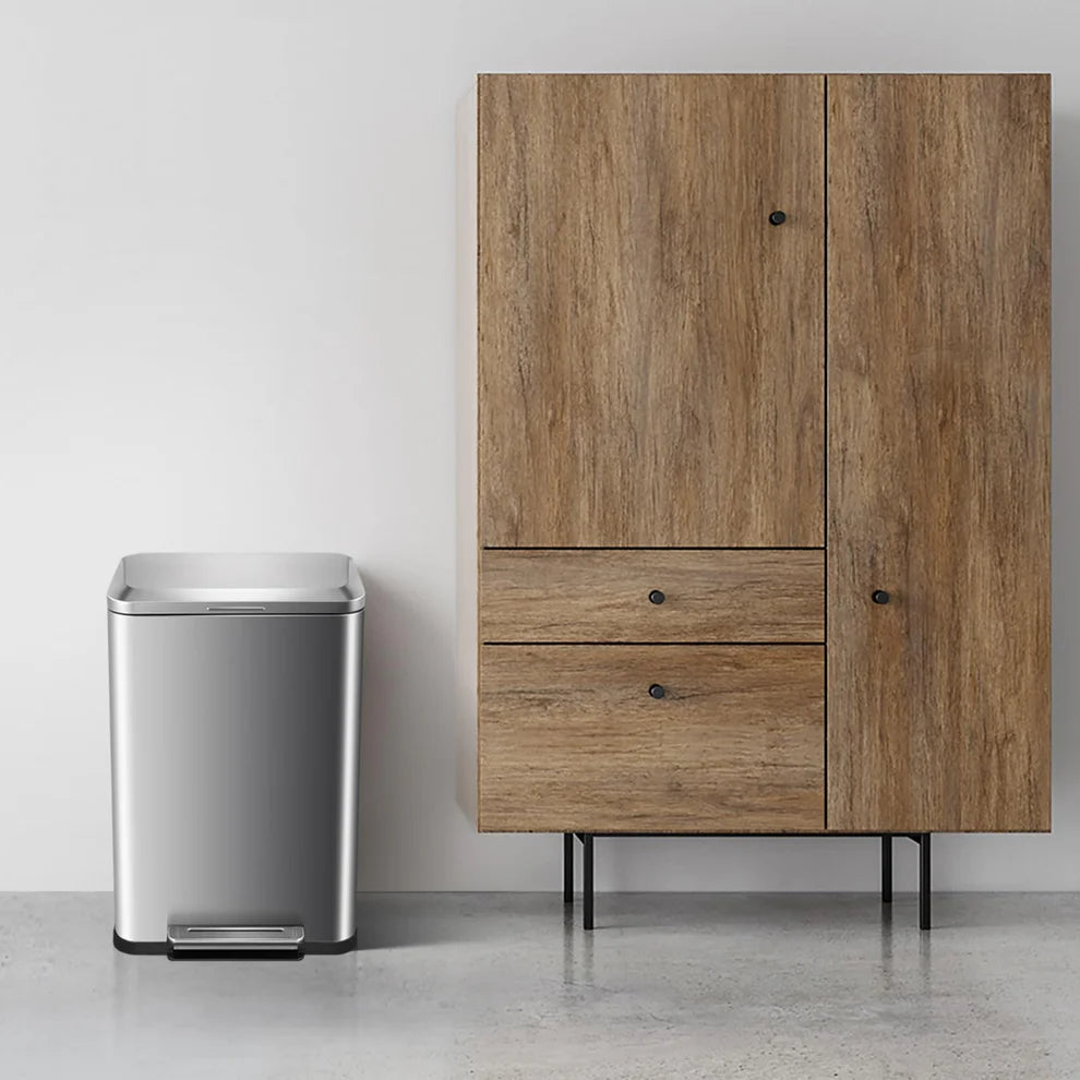 50L Horizontal Pedal Trash Can – 410 Stainless Steel, PP & ABS