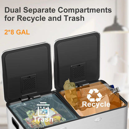Double Barrel Rectangular Pedal Trash Can – 2×30L, Stainless Steel & Plastic