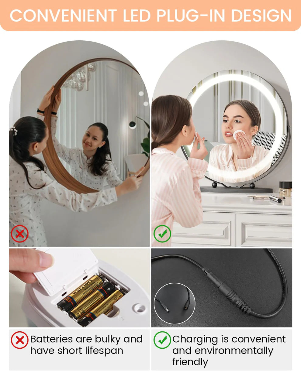 1 Set Of Aluminum Alloy + Glass Desktop Led Makeup Mirror