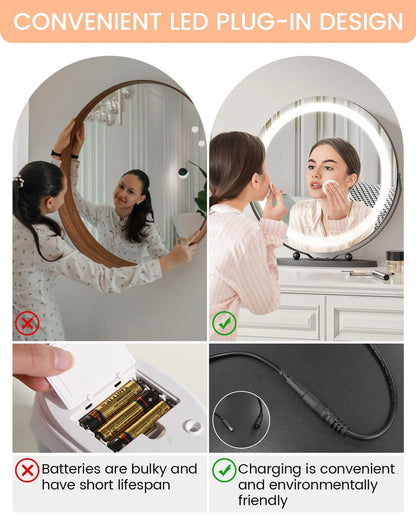 1 Set Of Aluminum Alloy + Glass Desktop Led Makeup Mirror