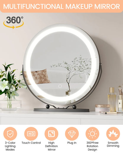 1 Set Of Aluminum Alloy + Glass Desktop Led Makeup Mirror