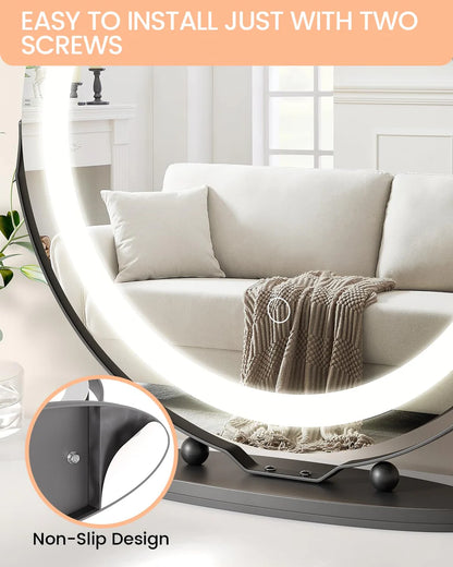 1 Set Of Aluminum Alloy + Glass Desktop Led Makeup Mirror