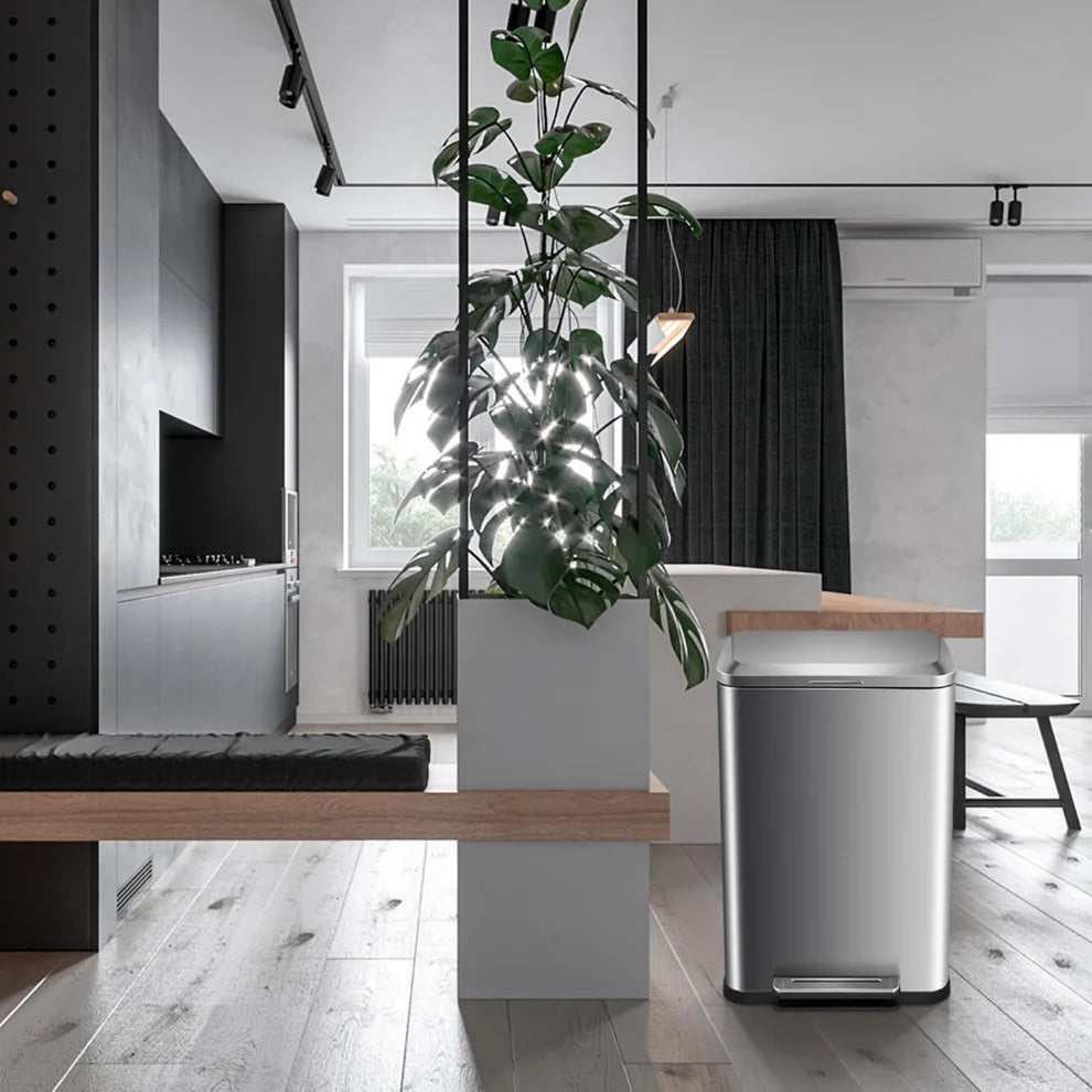 50L Horizontal Pedal Trash Can – 410 Stainless Steel, PP & ABS