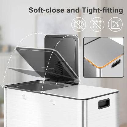 Double Barrel Rectangular Pedal Trash Can – 2×30L, Stainless Steel & Plastic