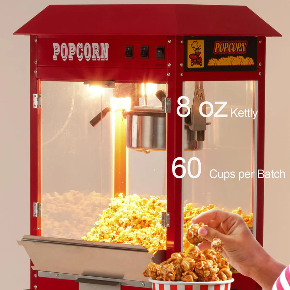 8oz Stainless Steel & Iron Popcorn Machine with Cart – 2 Units