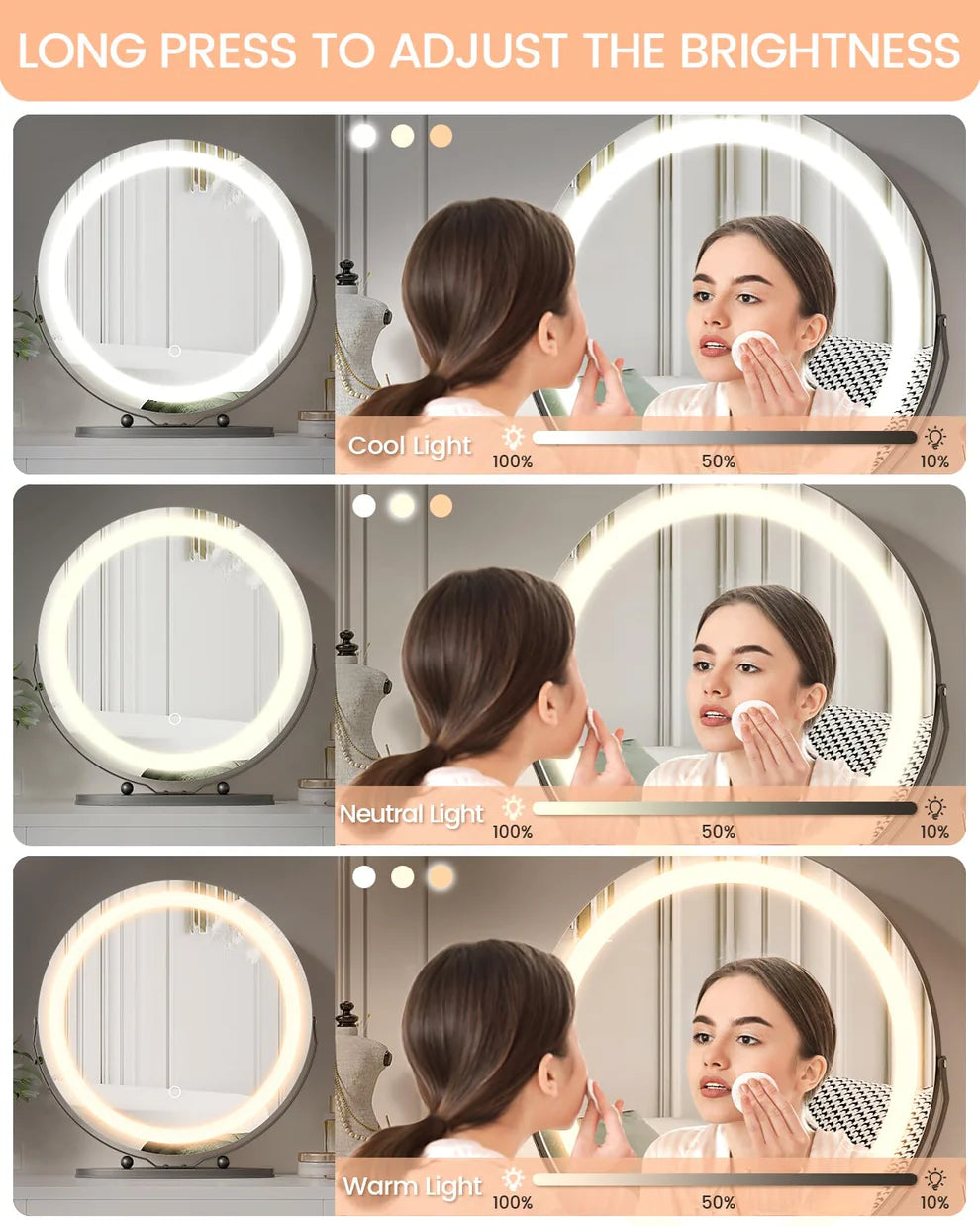 1 Set Of Aluminum Alloy + Glass Desktop Led Makeup Mirror