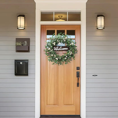 Wooden Welcome Sign with Eucalyptus Wreath – 1 Piece