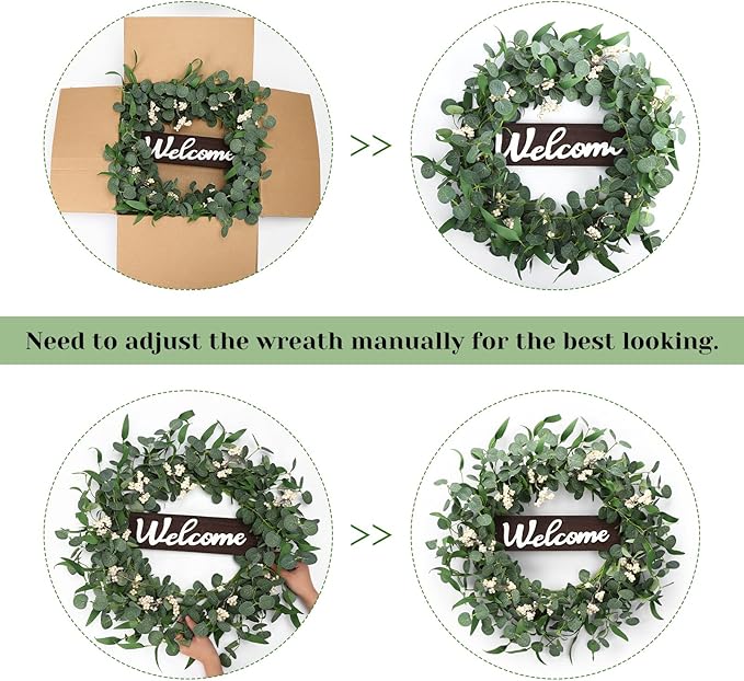 Wooden Welcome Sign with Eucalyptus Wreath – 1 Piece