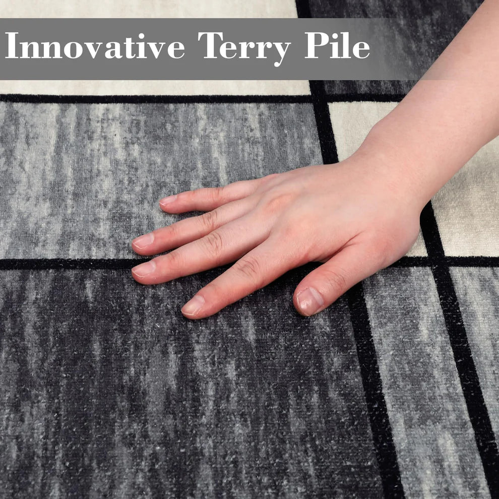 980GSM Polyester Terry Velvet Printed Carpet – Modern 12 Grid SY-2331