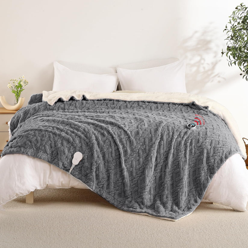 Cotton Velvet Jacquard Twist Electric Blanket – Wireless RF Controller