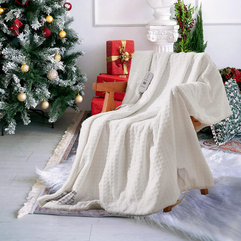 Flannel Burnt Waffle Electric Blanket – LED 5-Speed Controller