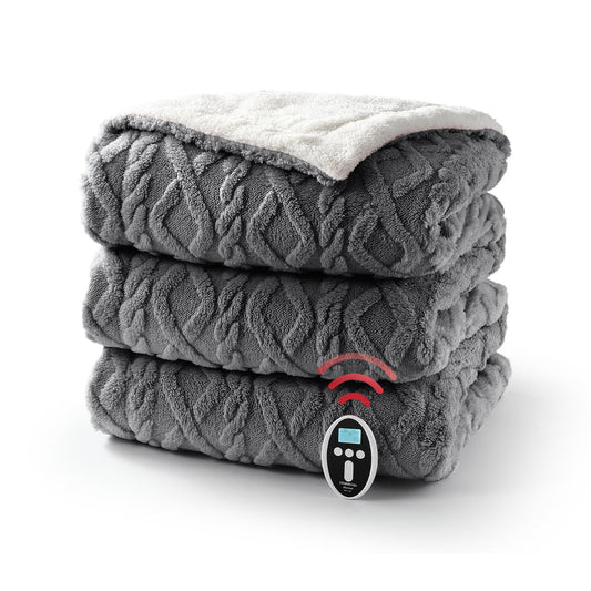 Cotton Velvet Jacquard Twist Electric Blanket – Wireless RF Controller